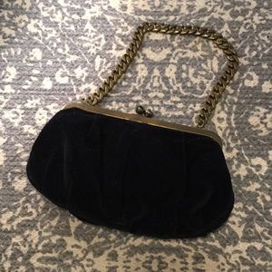 J. Crew Black Velvet clutch w/ gold metal strap